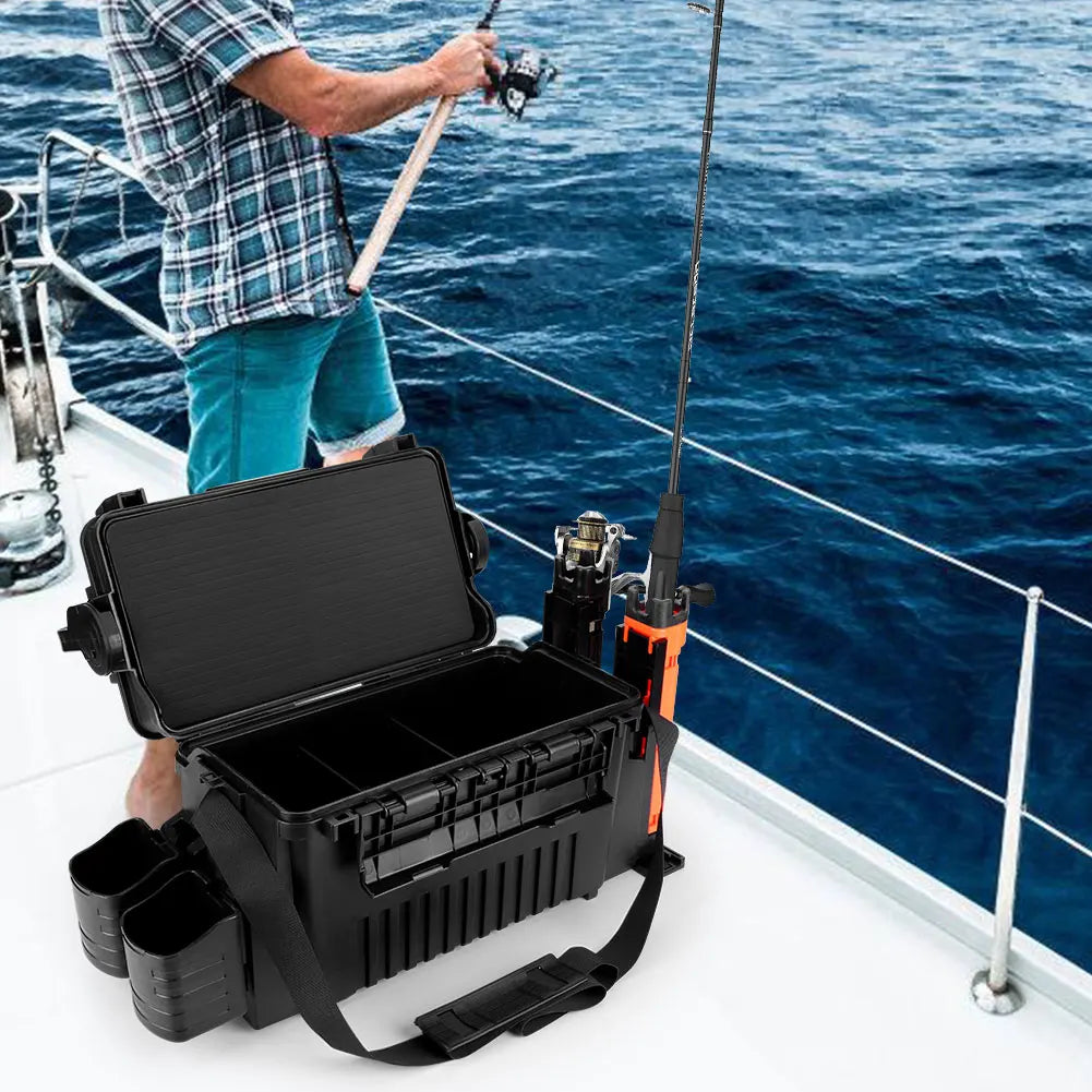 Shunmaii 2 Tier Fishing Tackle Box With Cup And Rod Holder
