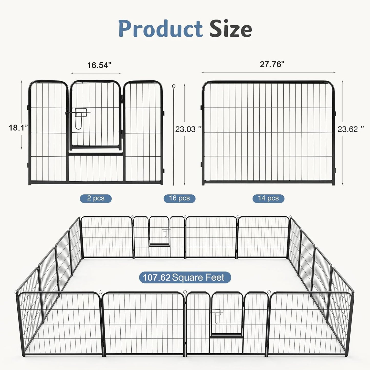 JHK Foldable Metal Dog Playpen 16Panel Indoor Outdoor Fence