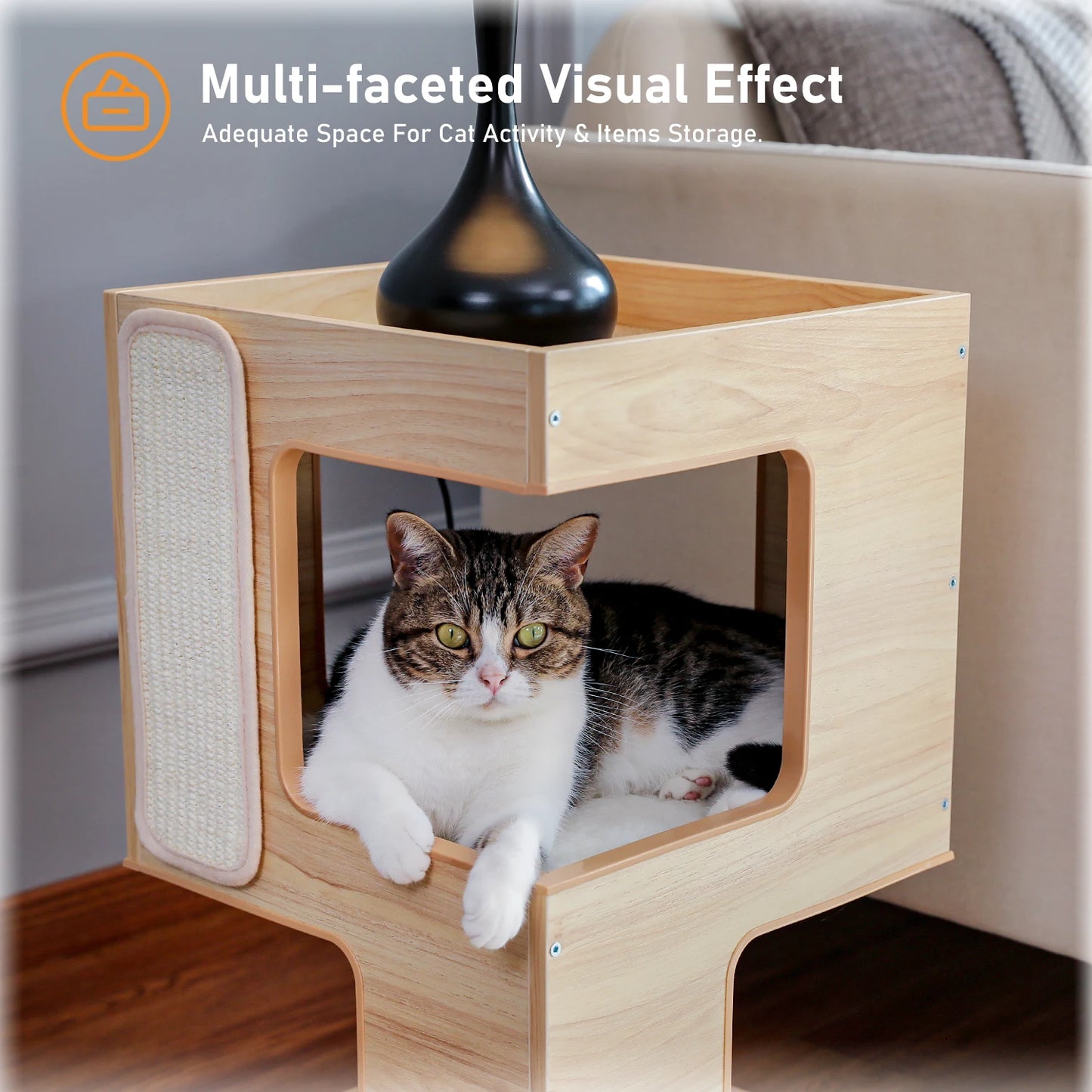 PAWZ Road Wood Cat Condo Tower With Scratching Pad Furniture