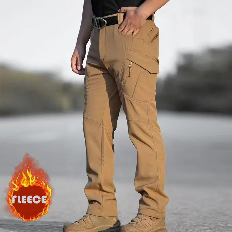 NONECN Men Winter Fleece Waterproof Cargo Pants For Outdoors