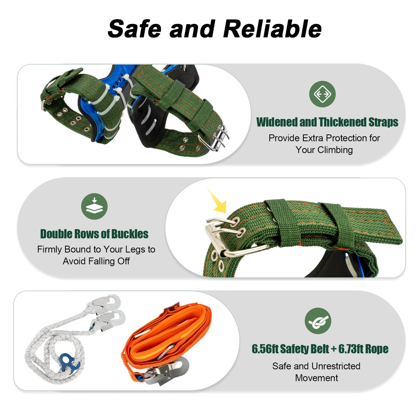 Tree Climbing Spikes Kit With Safety Harness 220 Lb Capacity