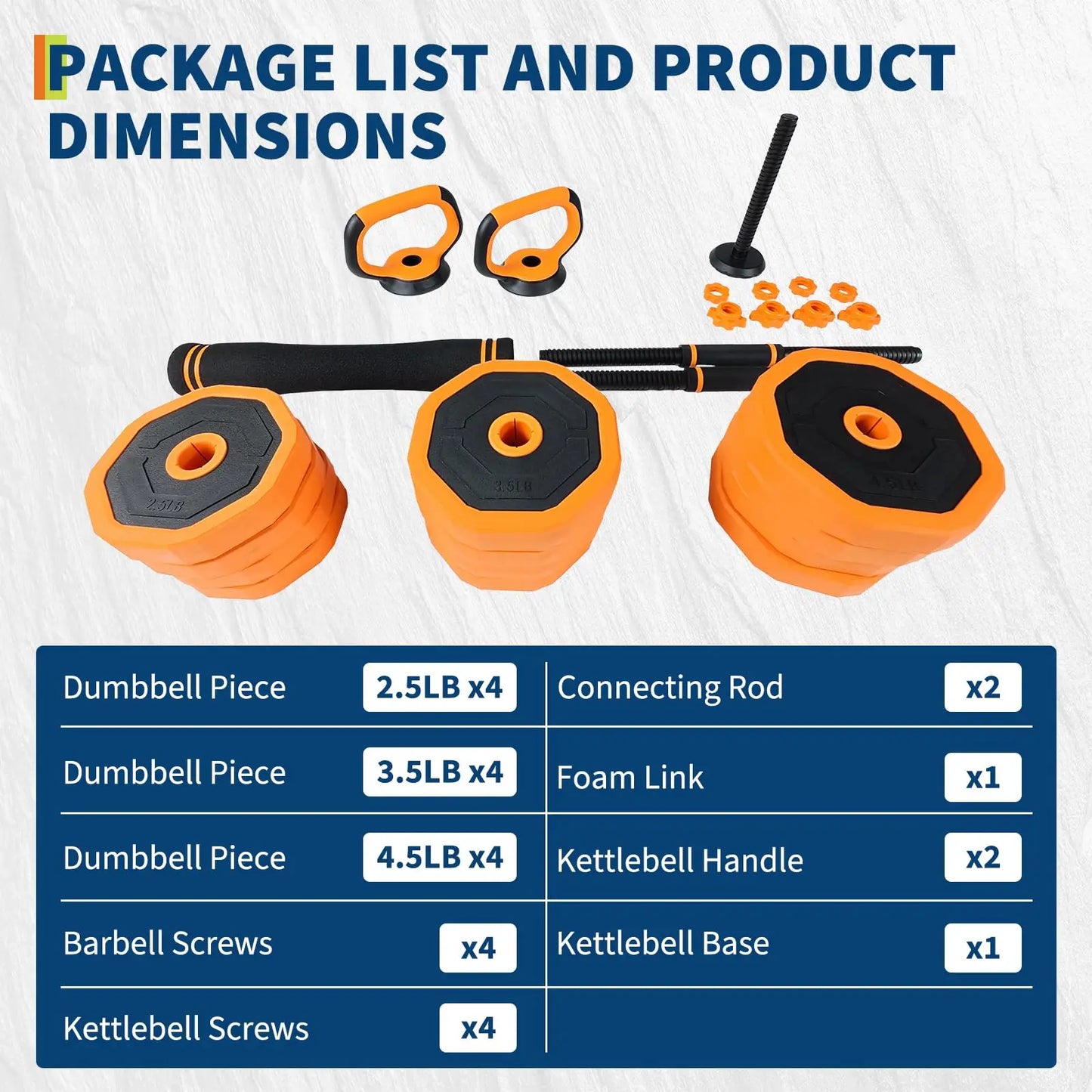 Adjustable Dumbbells 44 Lbs Free Weights Set 4 In 1 Barbell Kettlebells Home Gym