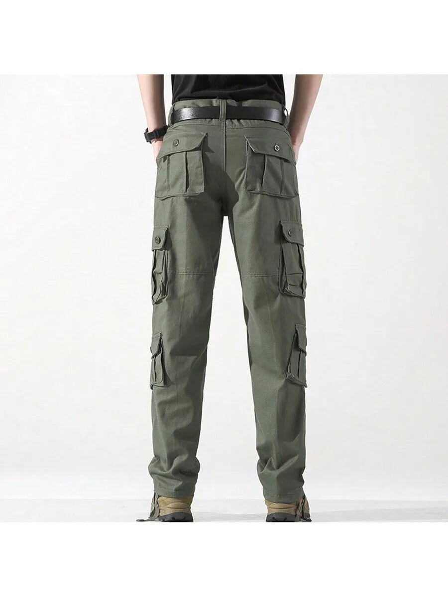 Men's 100% Cotton 8-Pocket Cargo Pants For Outdoor Hiking Travel