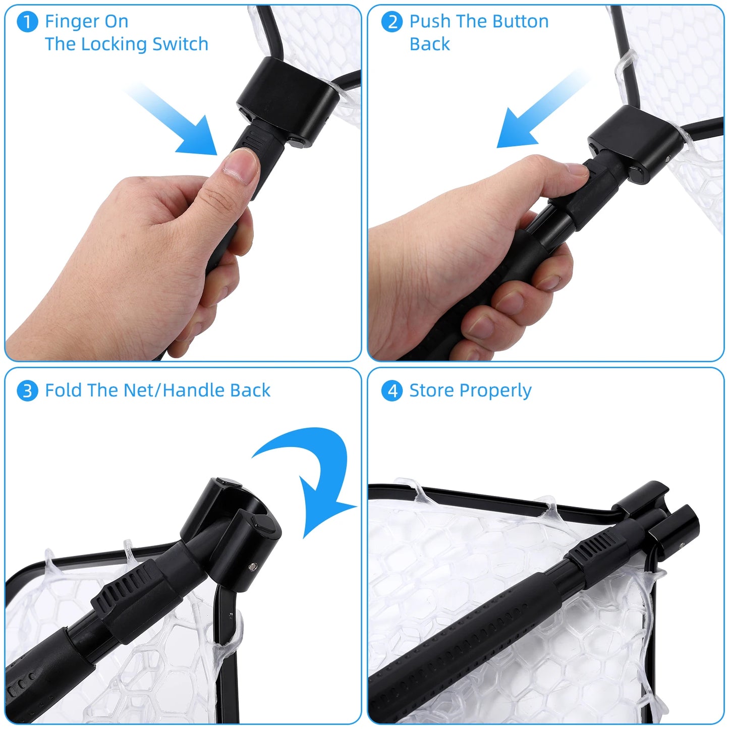 HiMISS Foldable Trout Fly Fishing Net With Handle Soft Rubber
