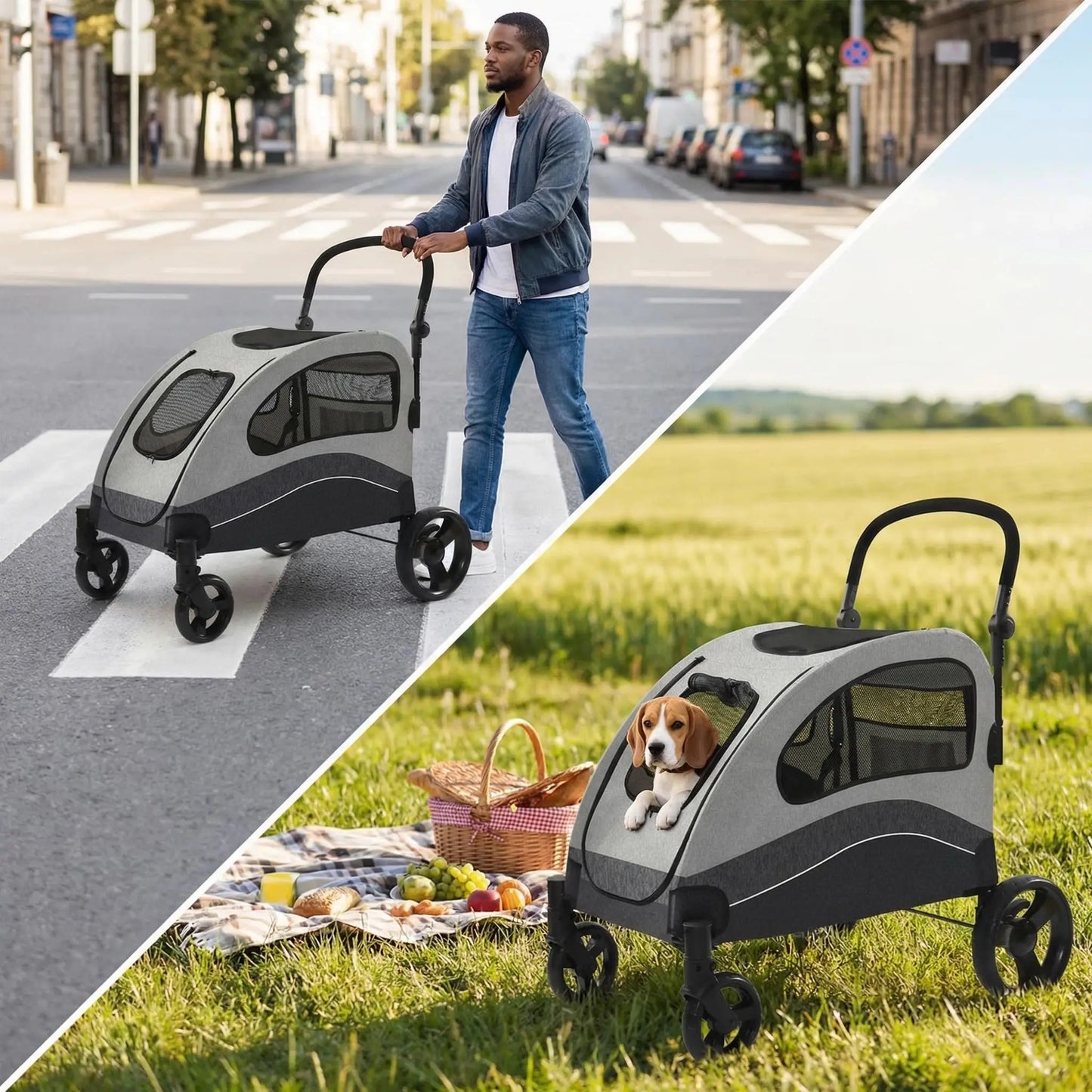 HiMISS Collapsible Dog Stroller Wagon With 360 Degree Swivel