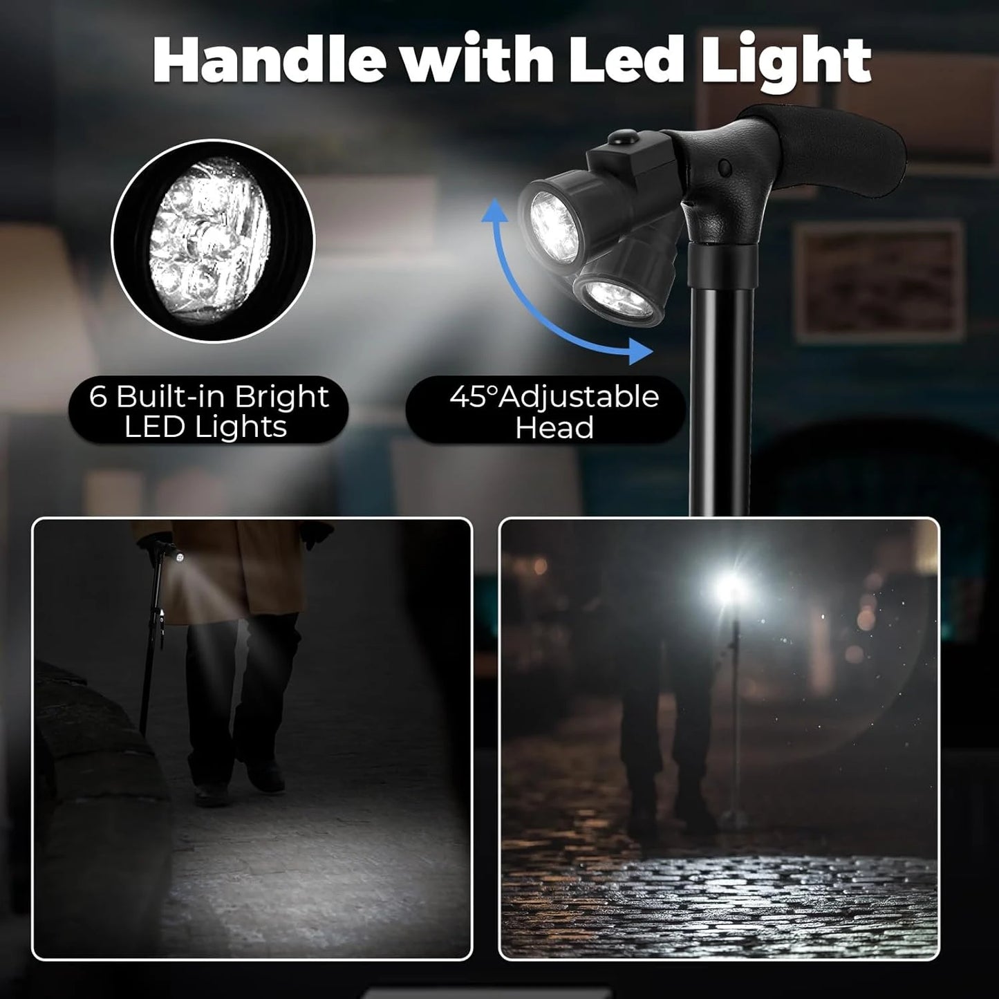 LED Light Folding Walking Cane For Seniors And Adults