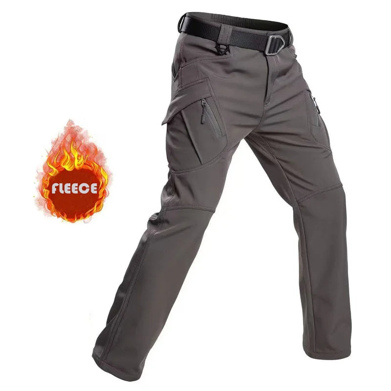 NONECN Men Winter Fleece Waterproof Cargo Pants For Outdoors