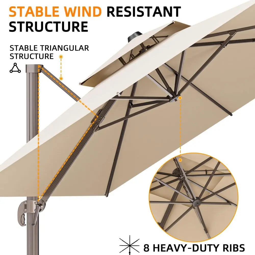 Cantilever Patio Umbrella With Led Lights And Base Included