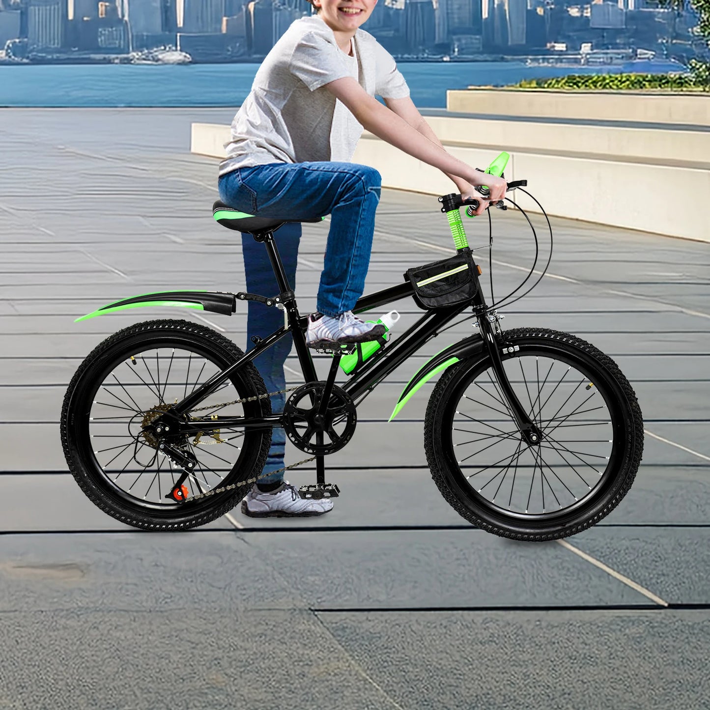 Kids Mountain Bike 7 Speed Dual Brakes With Water Bottle
