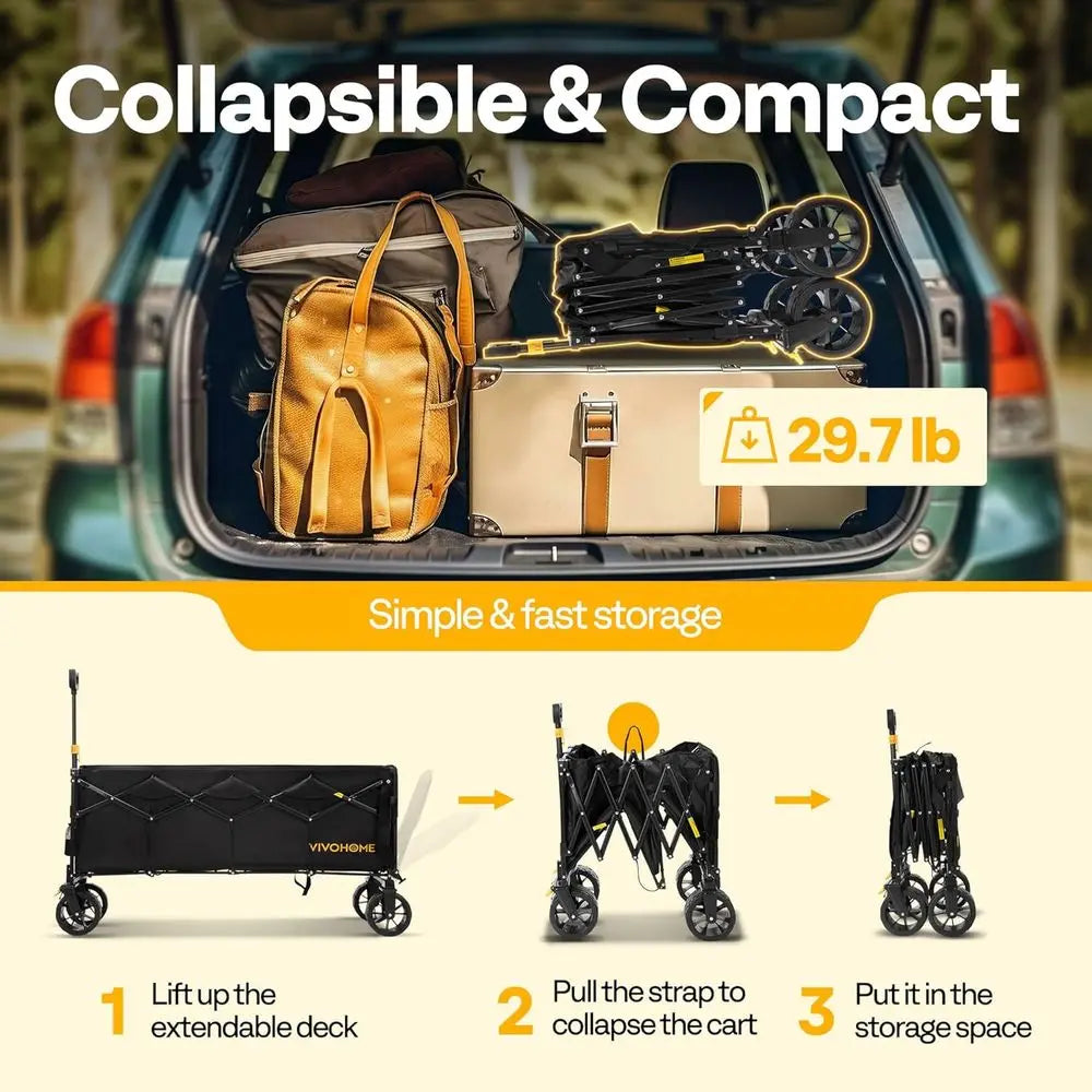 Extended Collapsible Wagon Cart Heavy-Duty Folding Utility