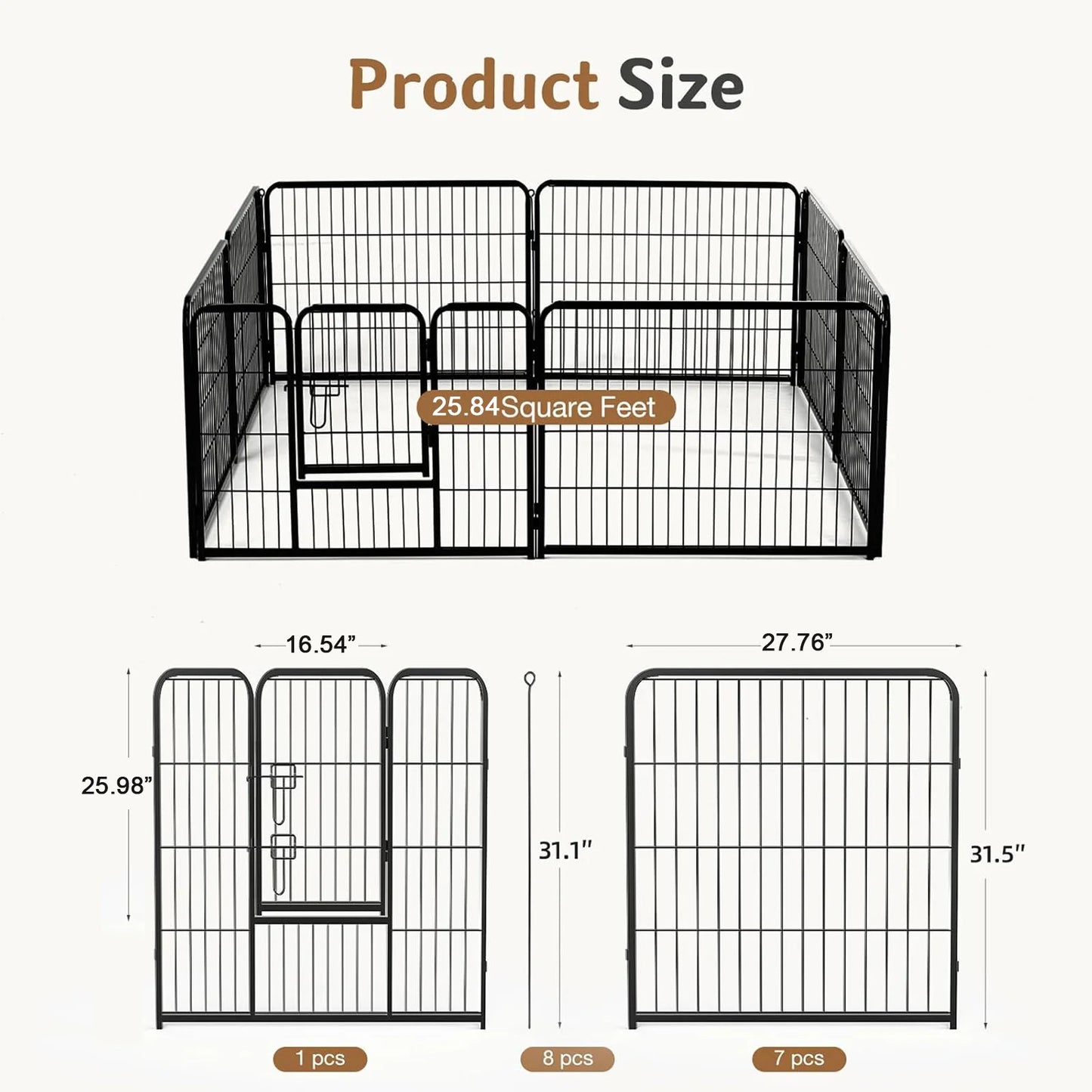 JHK Metal Eight Panel Dog Playpen Pet Fence for Yard