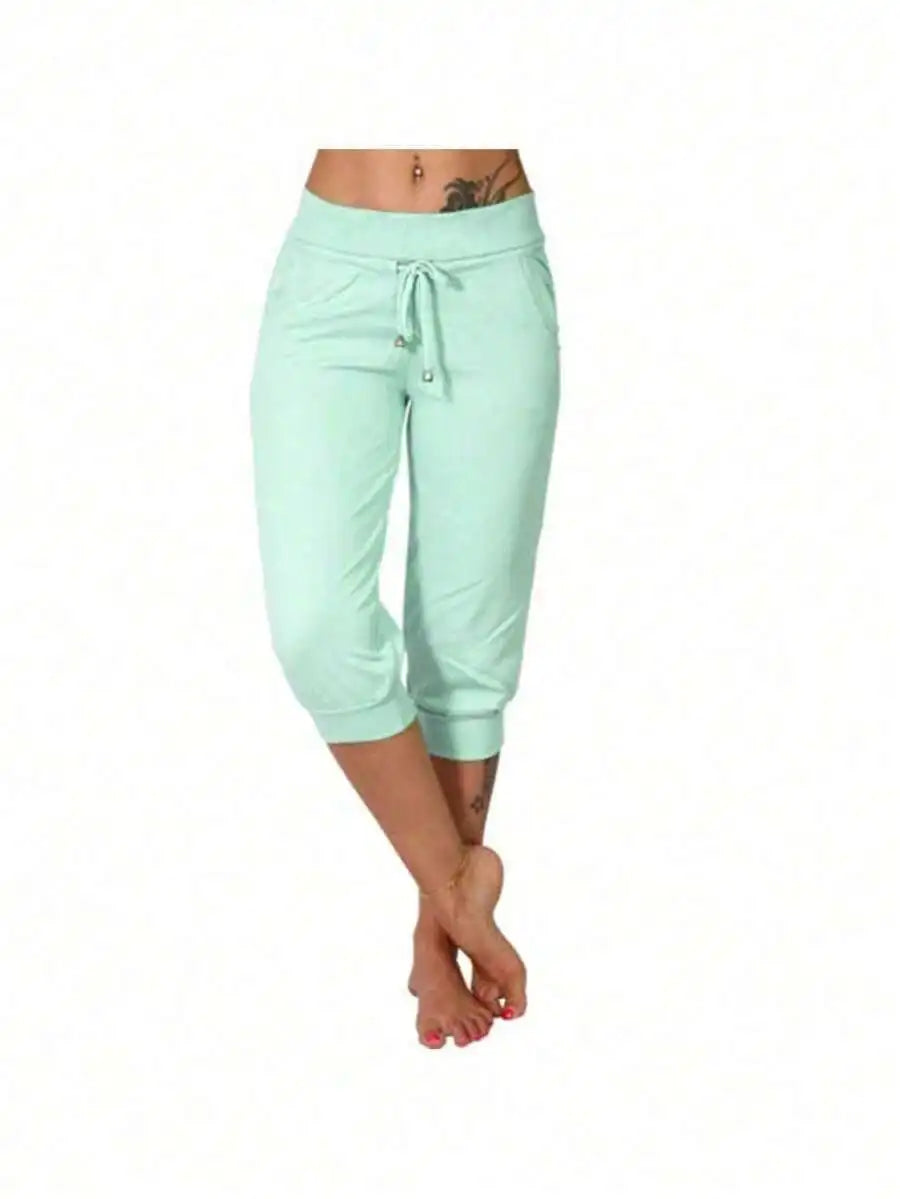 Women's Cotton Linen Drawstring Capri Pants Loose Casual Summer