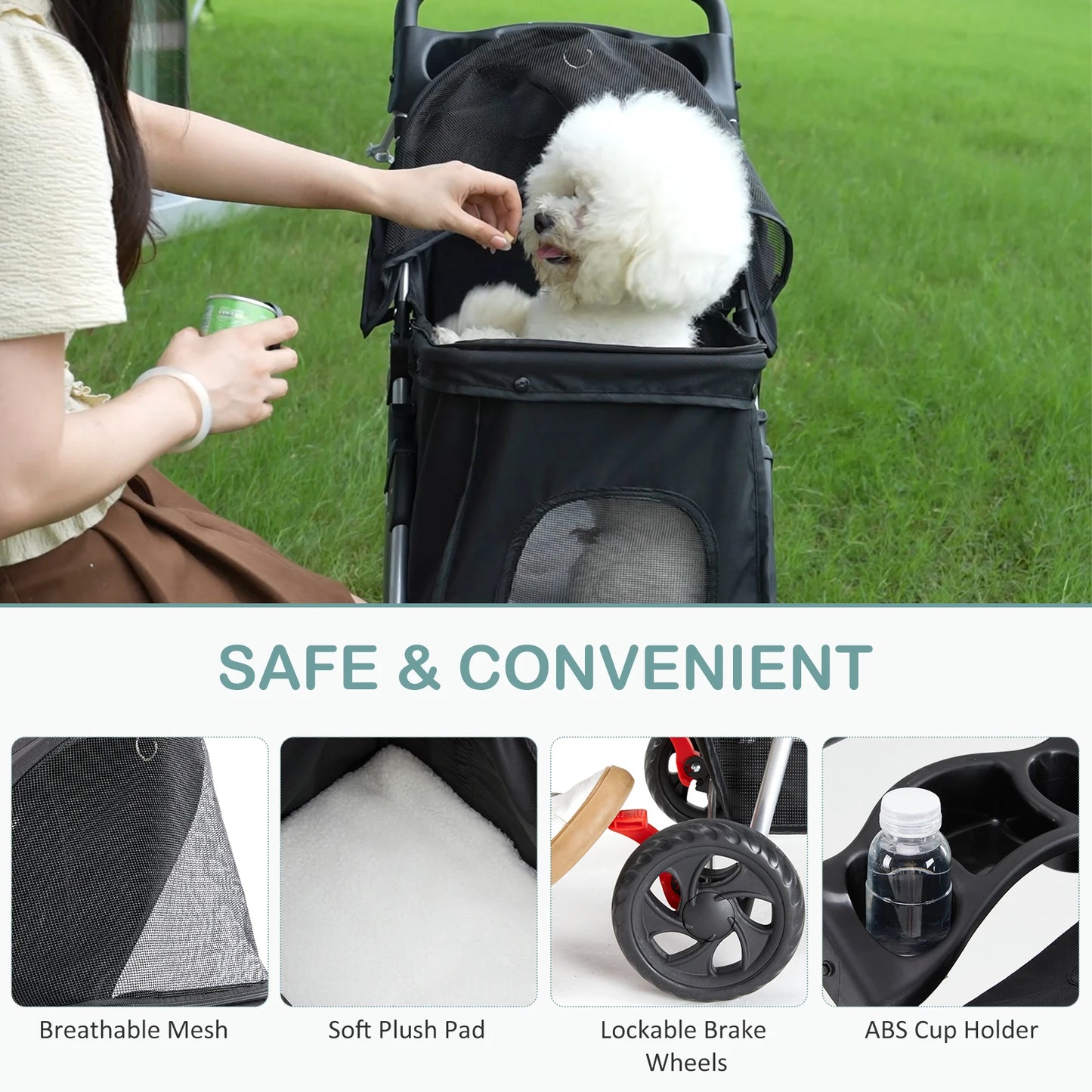 3 Wheel Foldable Pet Stroller for Small Dogs and Cats
