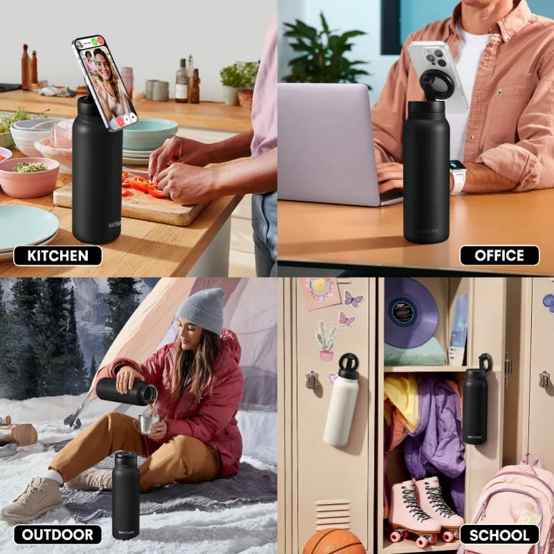 Insulated Stainless Steel Water Bottle With Magnetic Phone Holder