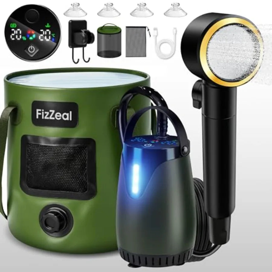 Portable Camping Shower With 8000mAh Battery Pump Foldable Bucket