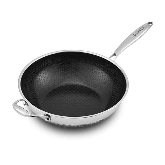 HiMISS Stainless Steel Wok Pan With Snowflake Nonstick Coating