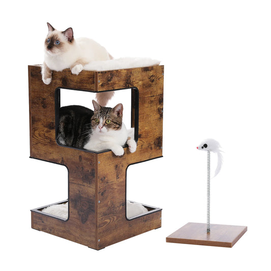 PAWZ Road Wood Cat Condo House with Scratching Pad Mats