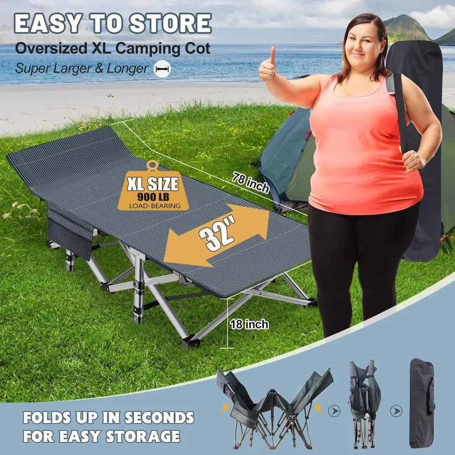 Folding Camping Cot With Mattress Pad And Carry Bag