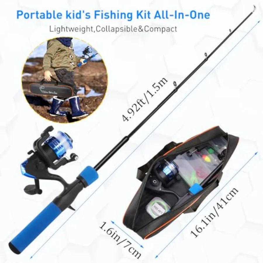 Beginner Telescopic Fishing Pole Kit With Spincast Reel Tackle Box