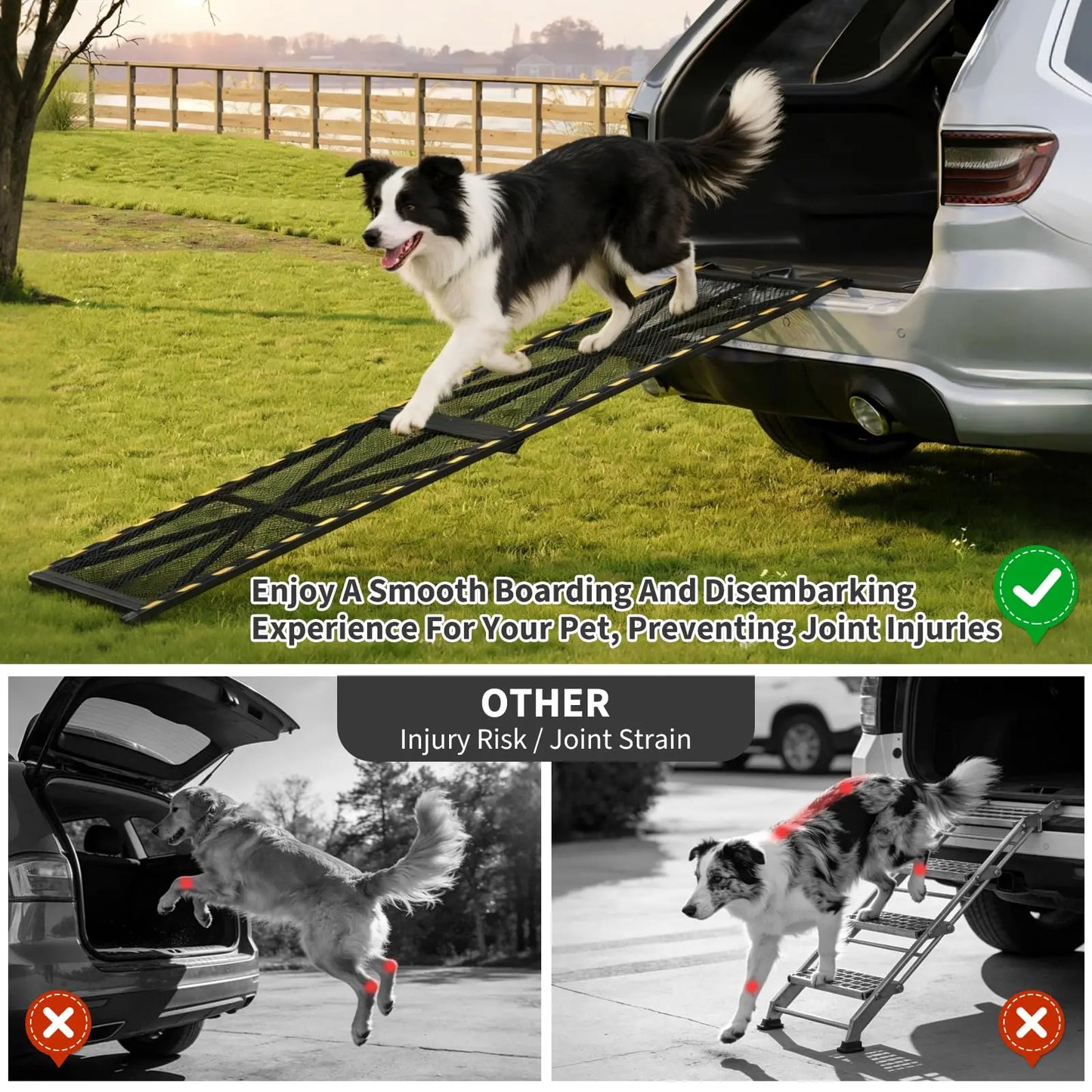 DishyKooker Folding Dog Ramp Heavy Duty Steel 300lb Capacity
