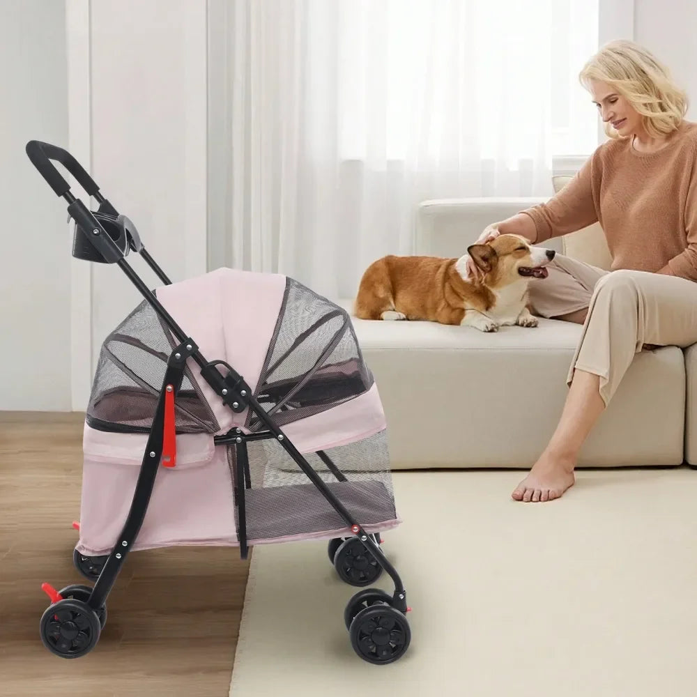 Pet Stroller With Four Wheels And Brakes For Pets Everyday