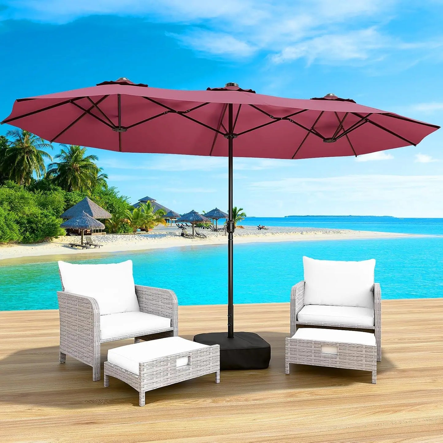 Double-Sided Patio Umbrella With Base Included For Outdoor Use