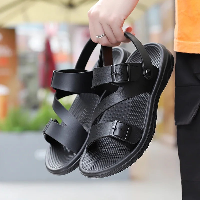 SUOJ Mens Leather Sandals Outdoor Non Slip Breathable Casual Shoes