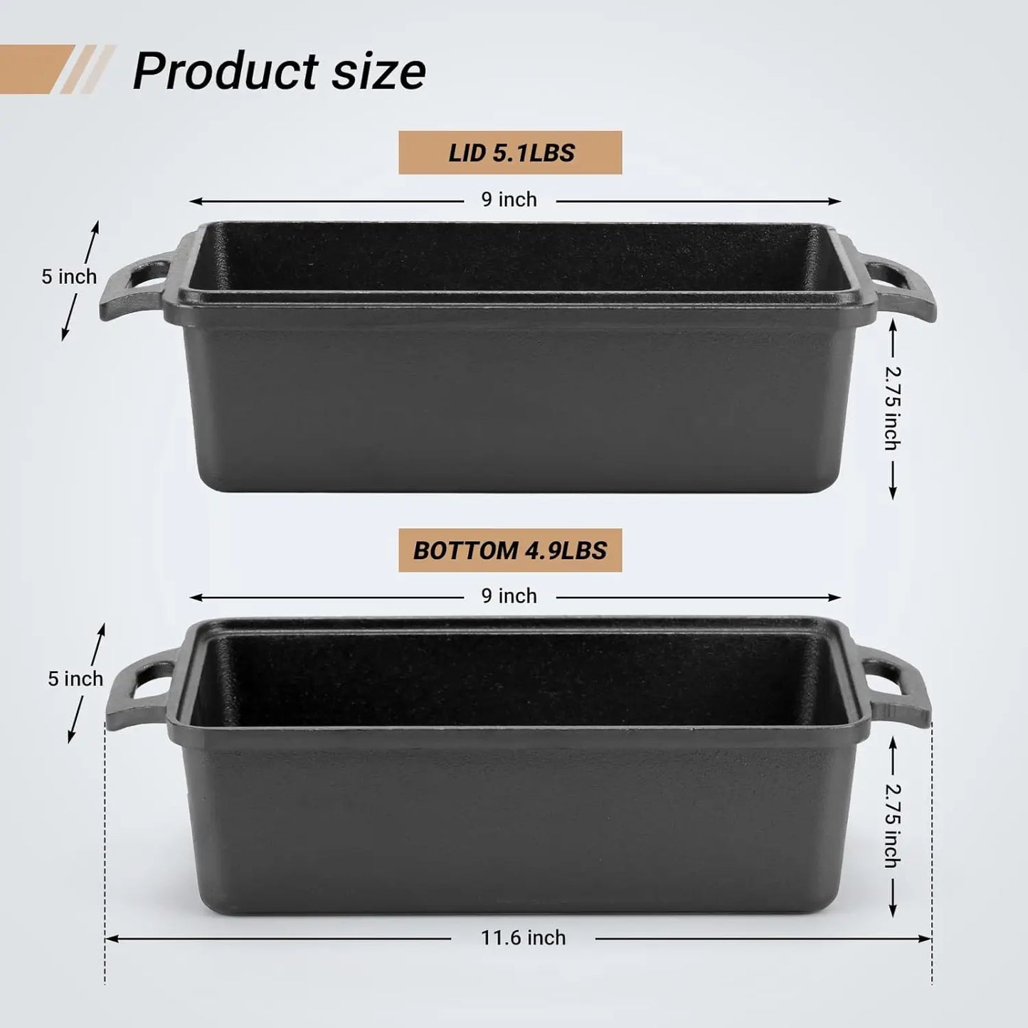 Cast Iron Loaf Pan With Lid For Even Baking Bread Cake Meatloaf