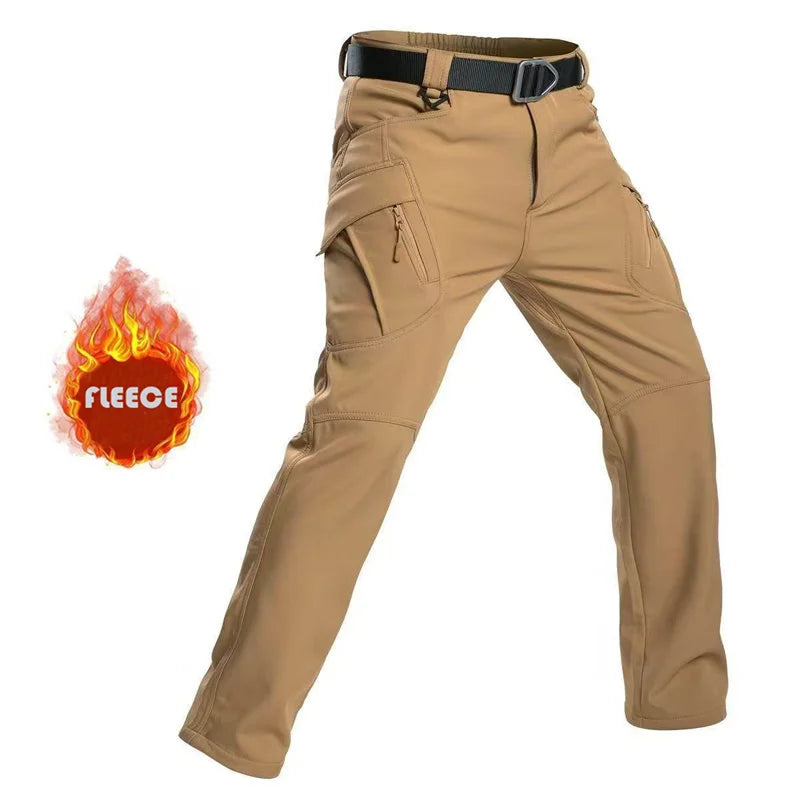 NONECN Men Winter Fleece Waterproof Cargo Pants For Outdoors