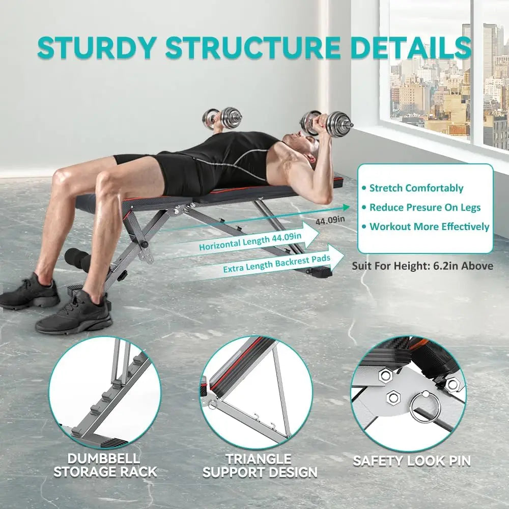 YTYIN Foldable Adjustable Weight Bench 660lb Capacity Home Gym