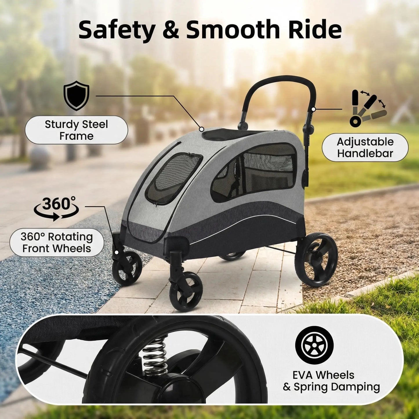 HiMISS Collapsible Dog Stroller Wagon With 360 Degree Swivel