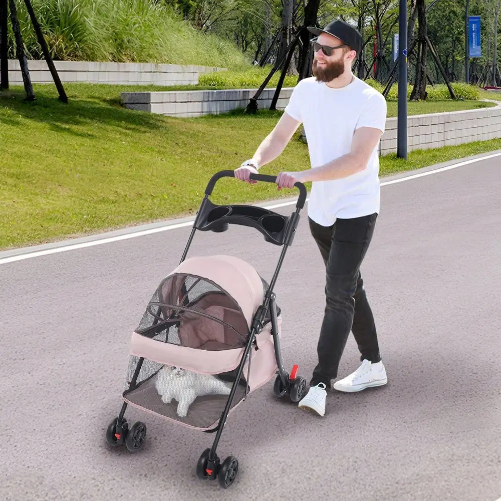 Pet Stroller With Four Wheels And Brakes For Pets Everyday