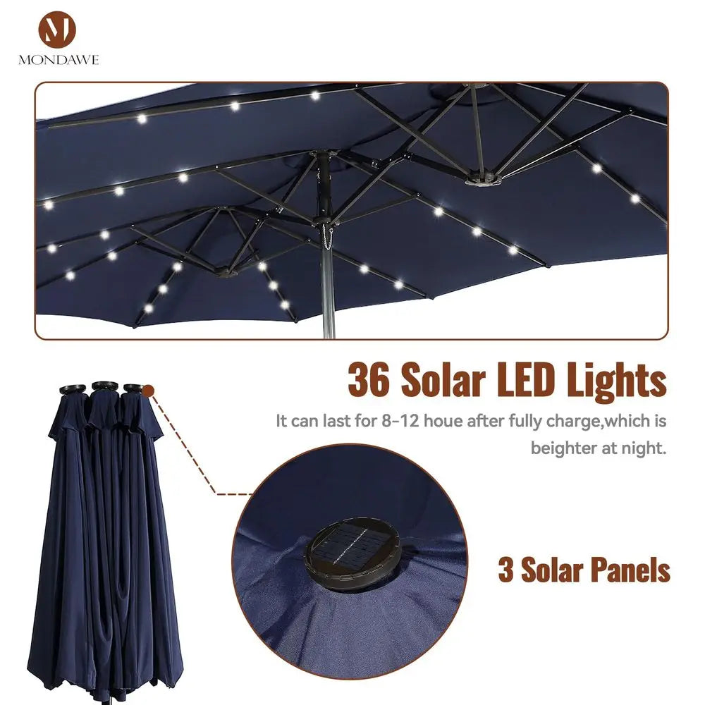Double-Sided Patio Umbrella With Solar RGB LED Lights
