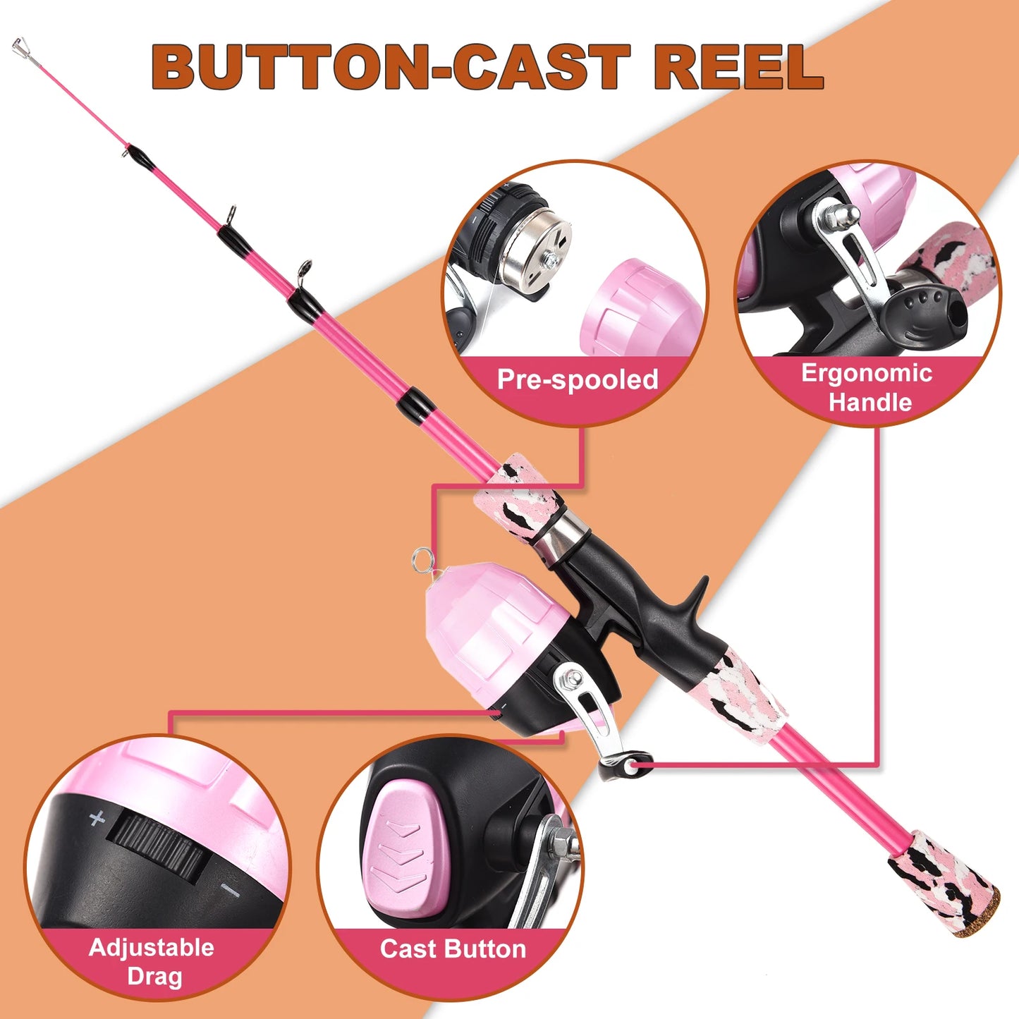 Kids Telescopic Fishing Rod And Reel Combo Full Kit With Spincast
