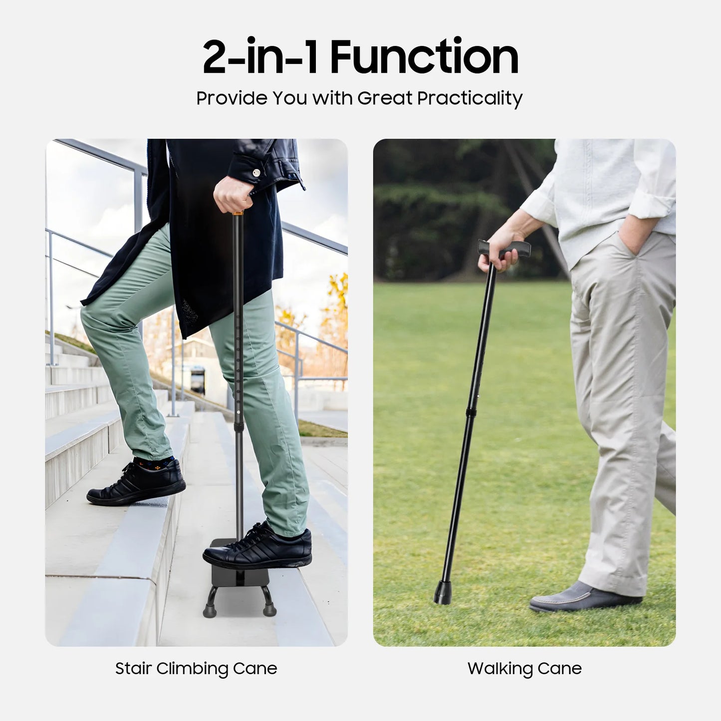 Bymaocar Four Leg Stair Assist Cane 2 In 1 Adjustable Mobility Aid