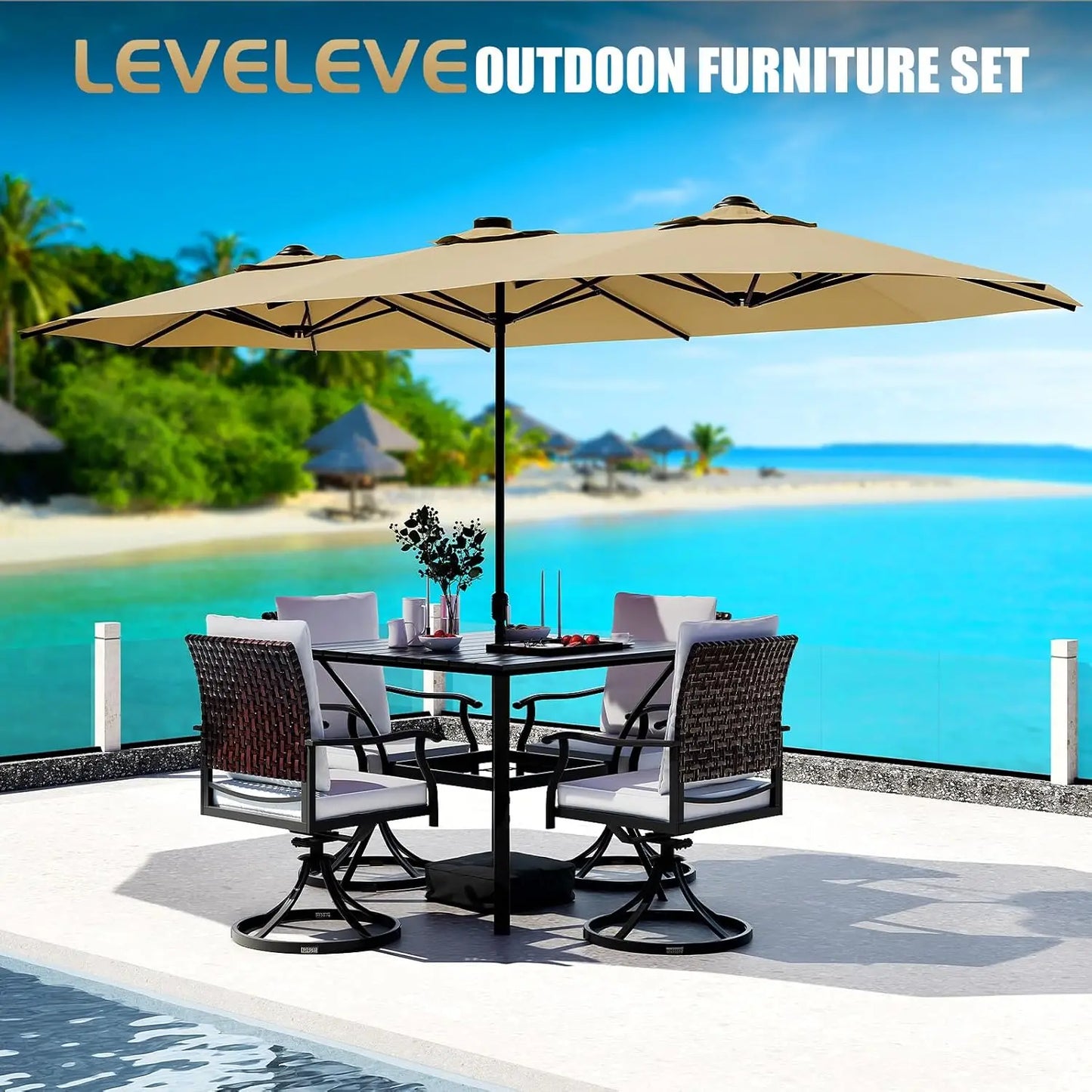 Double-Sided Patio Umbrella With Base Included For Outdoor Use