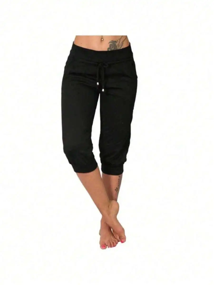 Women's Cotton Linen Drawstring Capri Pants Loose Casual Summer