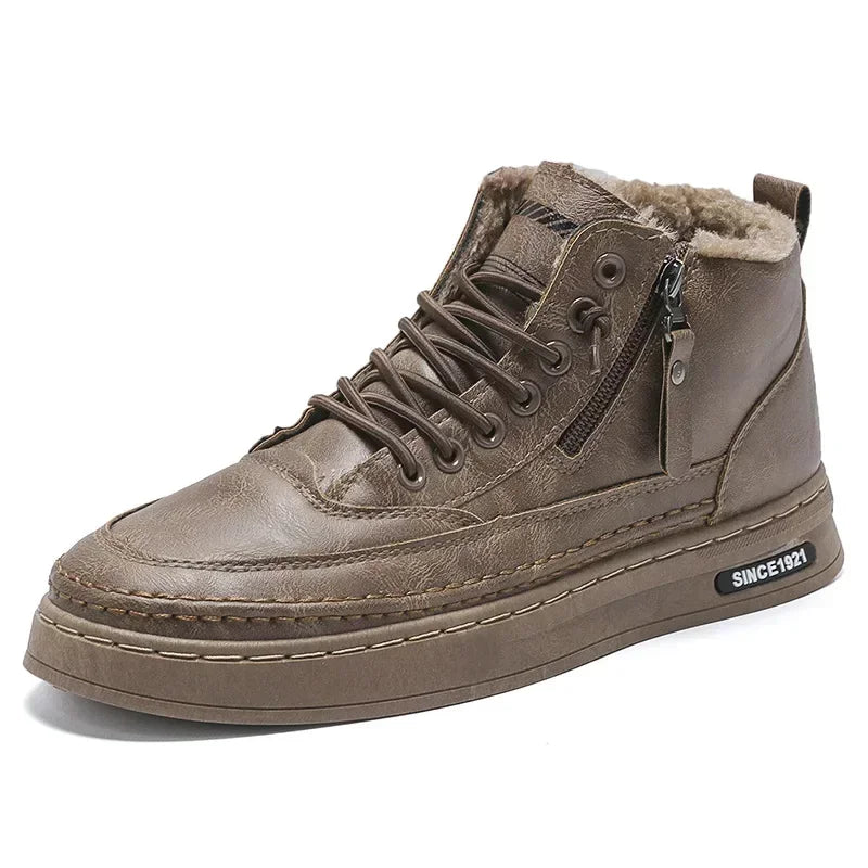 Mens Winter Warm Plush Lined Anti Slip Ankle Boots