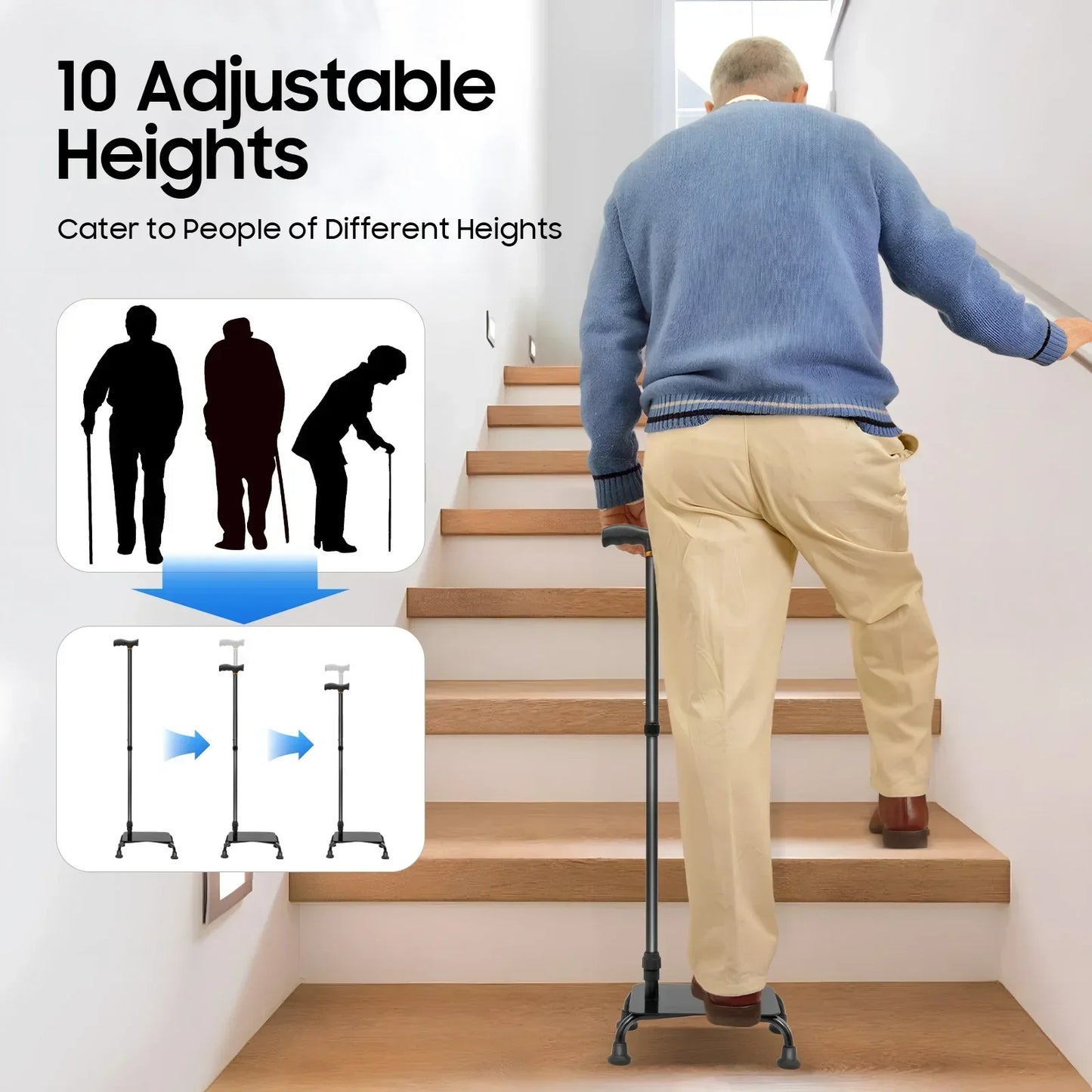 Stair Climbing Aid Cane With Base Adjustable Up To 150 Kg