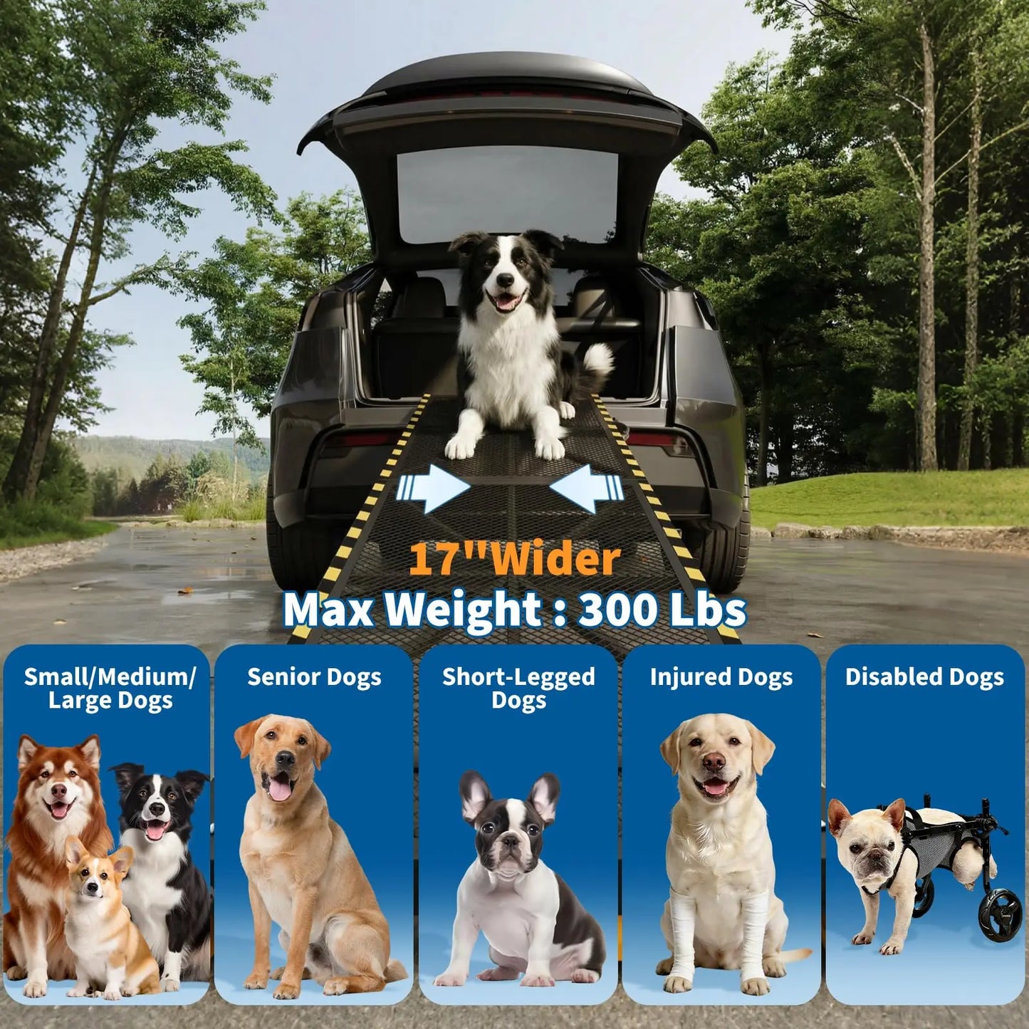 DishyKooker Folding Dog Ramp Heavy Duty Steel 300lb Capacity