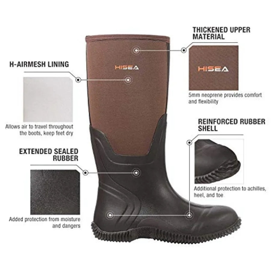 HISEA Men's Rain Boots Waterproof Insulated Neoprene