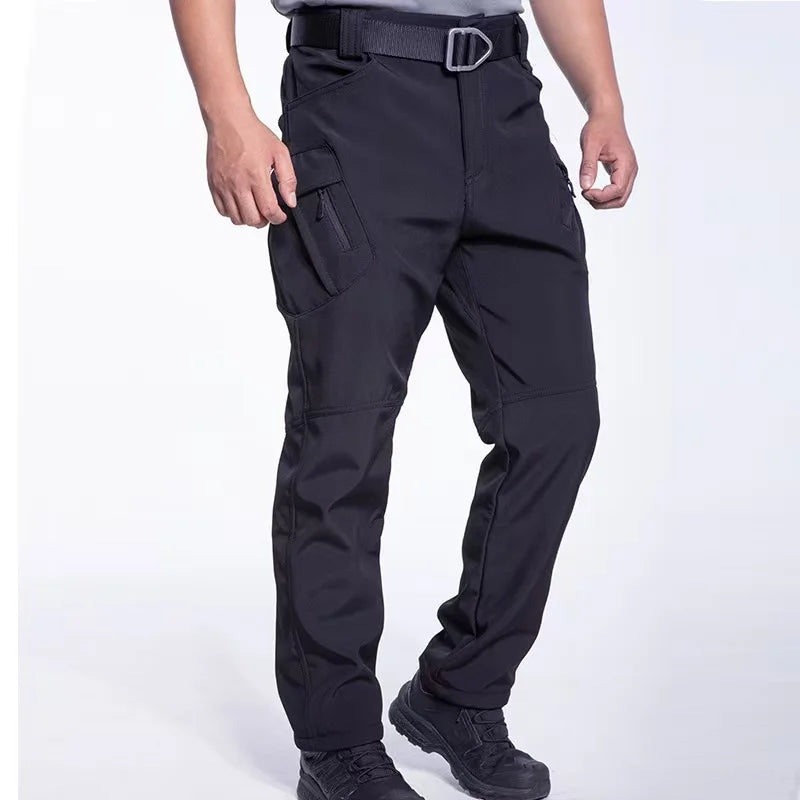 NONECN Men Winter Fleece Waterproof Cargo Pants For Outdoors