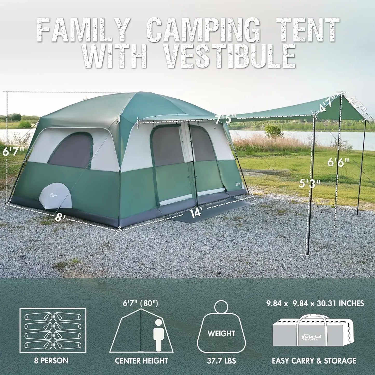 Cabin Tent With Large Porch Waterproof Family Tent