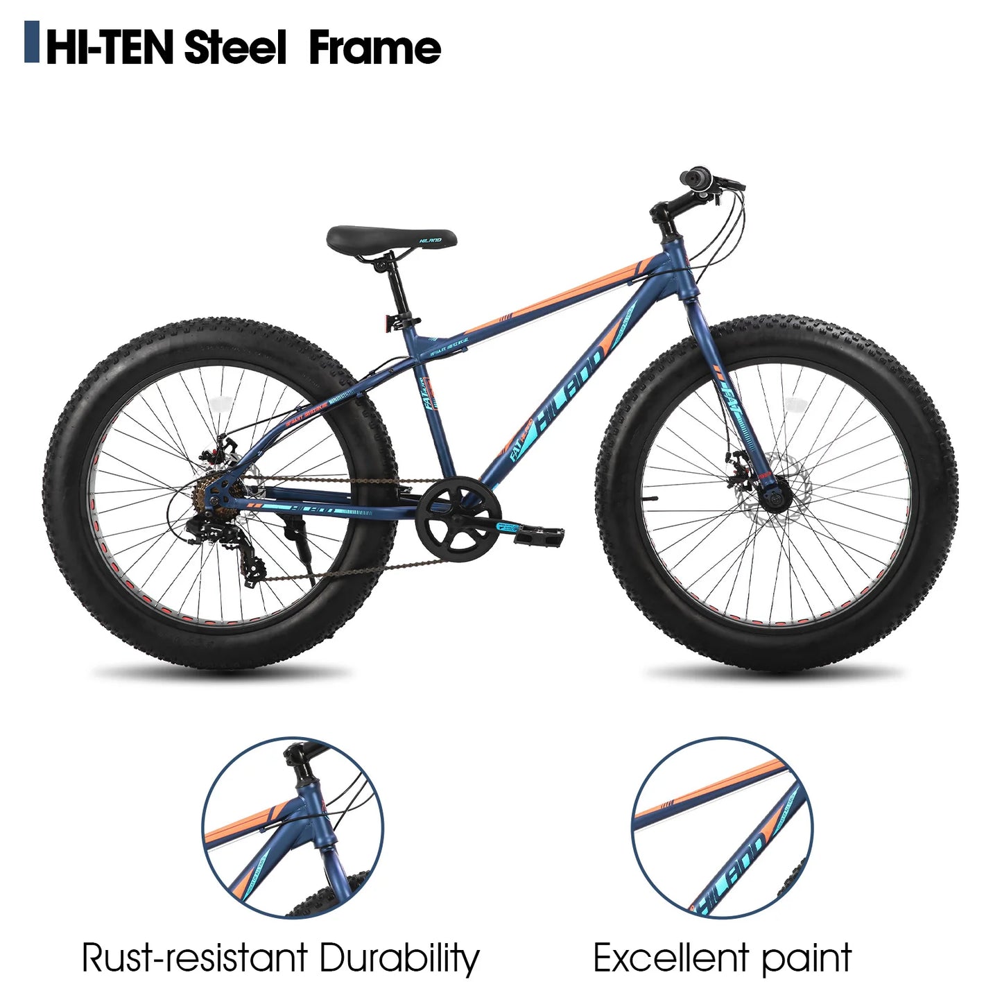 Hiland Kids Fat Tire Mountain Bike With Shimano 7 Speed Dual Disc Brakes
