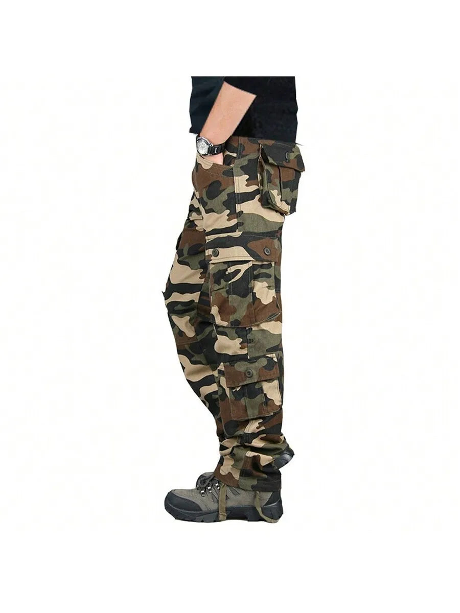 Men's 100% Cotton 8-Pocket Cargo Pants For Outdoor Hiking Travel