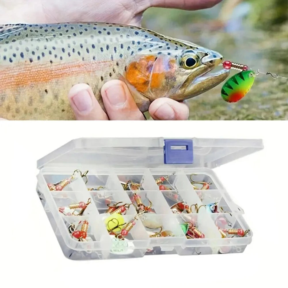 JOCESTYLE 30pcs Metal Spoon Spinner Lure With Treble Hooks