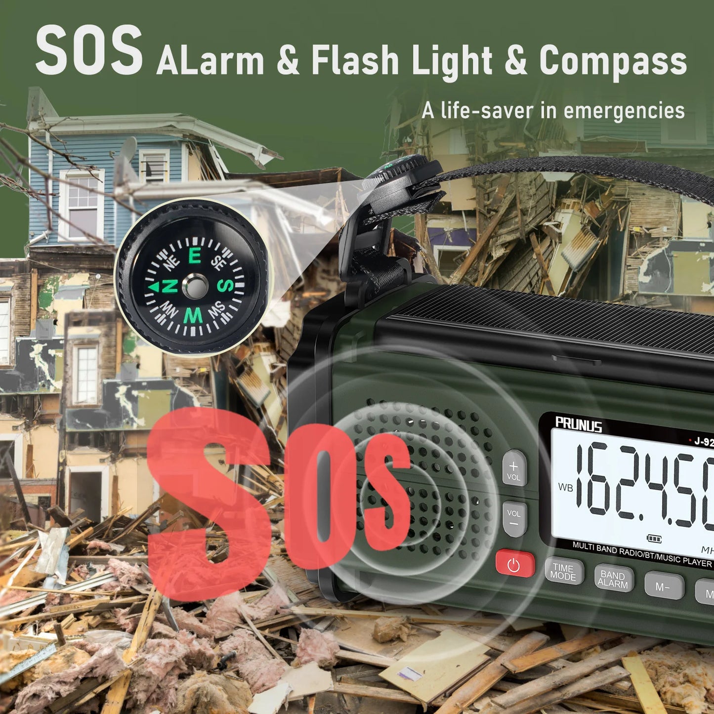 PRUNUS 924 10000mAh Hand Crank Emergency Radio With Solar