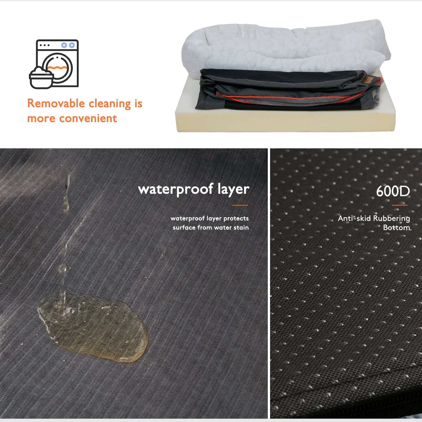 BINGOPAW Dog Bed With Removable Washable Fleece Cover Waterproof