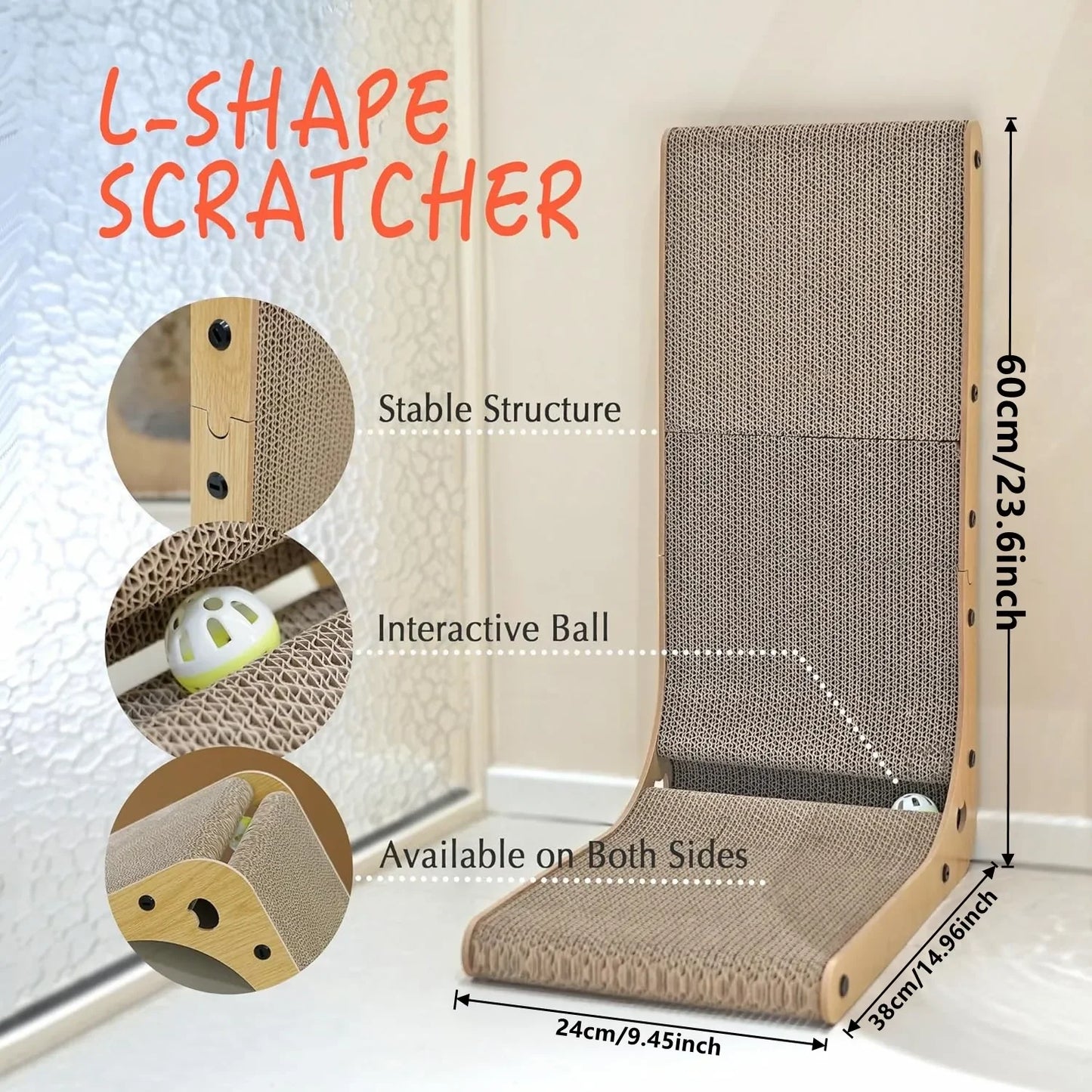 L Shape Cat Scratching Post For Indoor Use Cardboard 3 Layer