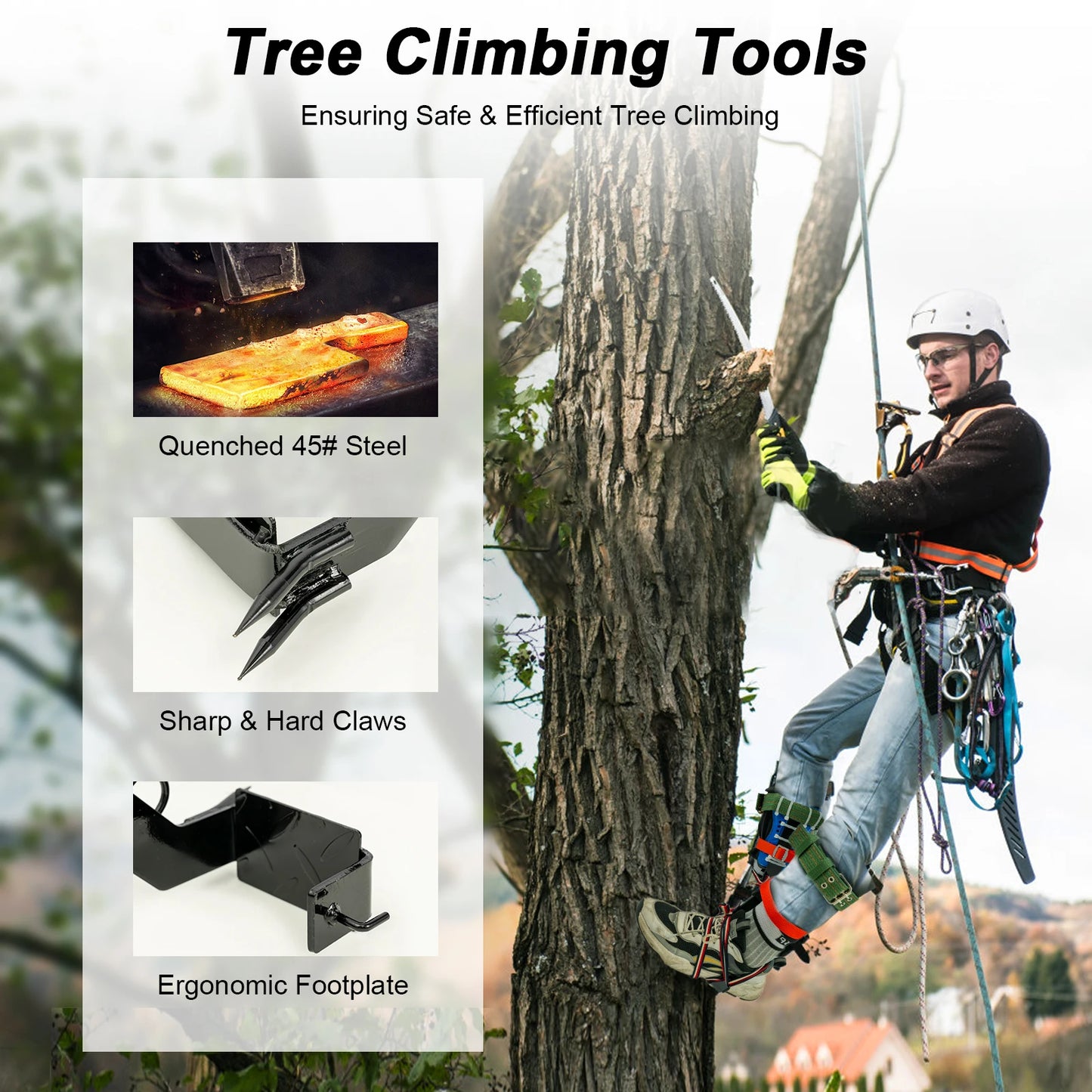 Tree Climbing Spikes Kit With Safety Harness 220 Lb Capacity